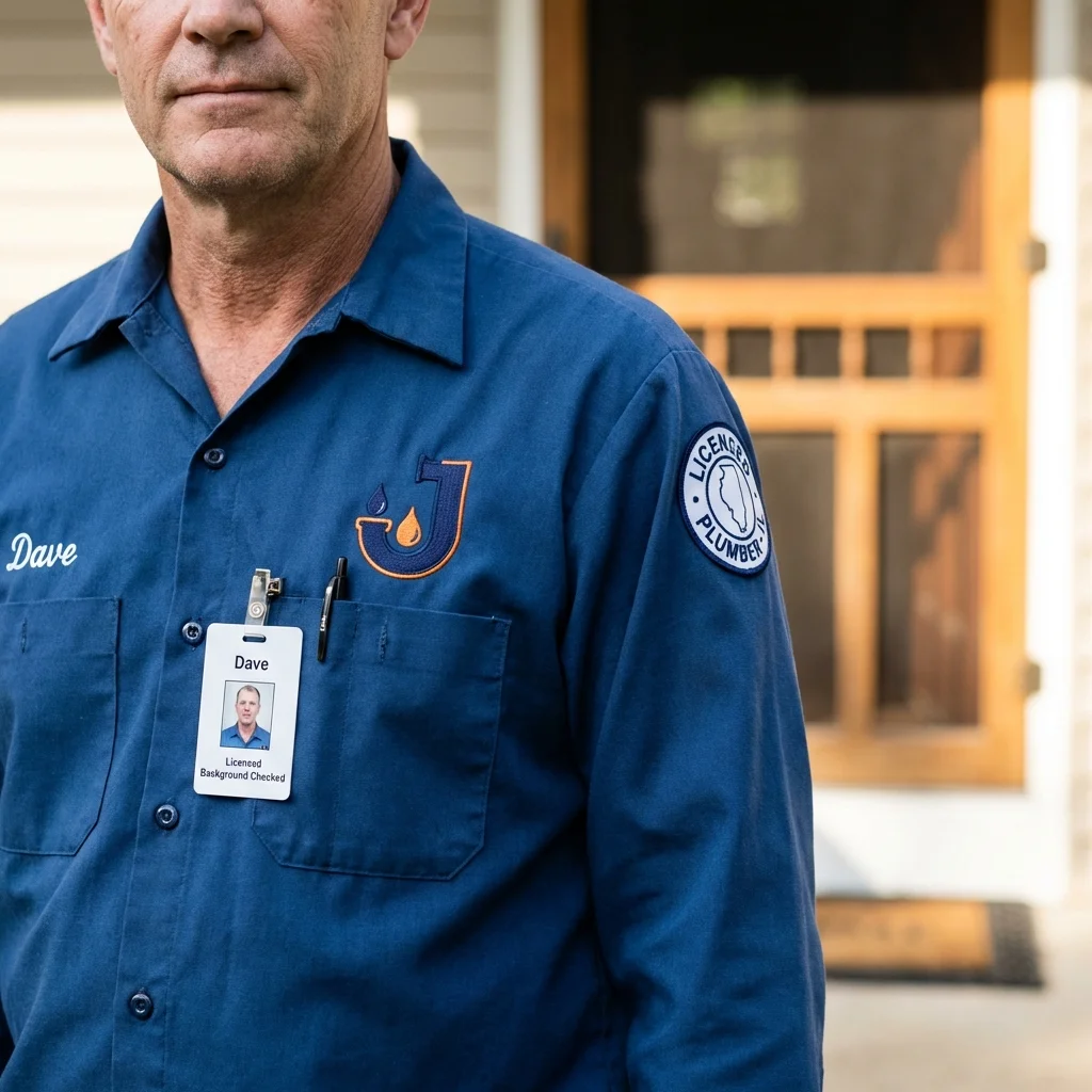 Licensed plumber showing ID badge in York Beach, ME