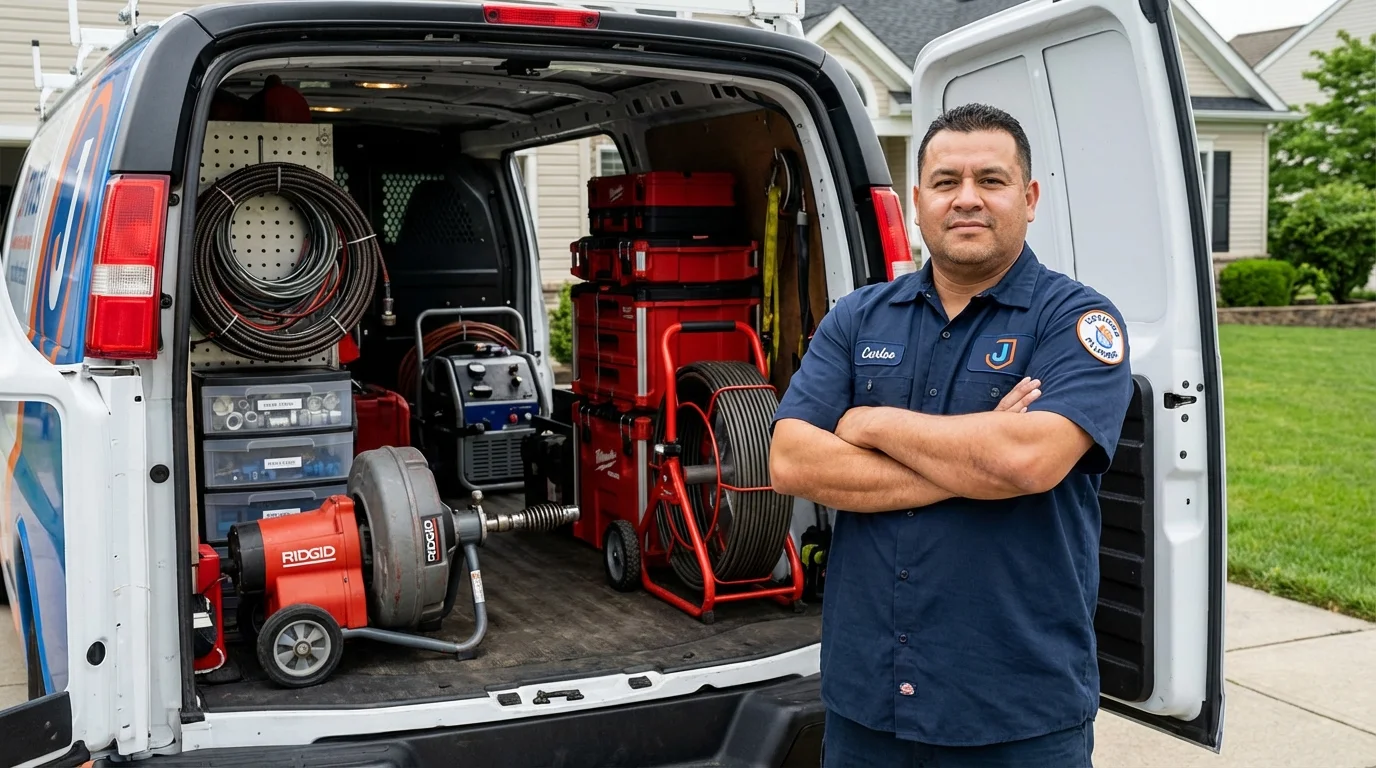 Professional drain cleaning equipment and Johns Plumbing LLC plumber in York Beach