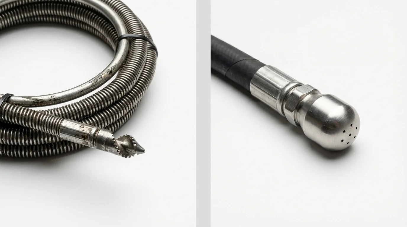Drain snake cable and hydro jetting nozzle used for drain cleaning in York Beach, ME
