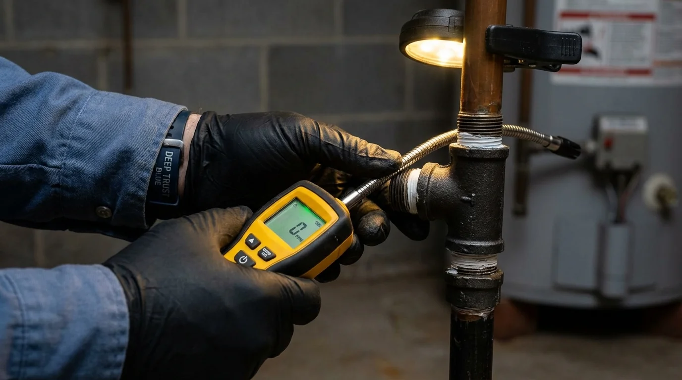 Gas leak detection with electronic sniffer by Johns Plumbing LLC in York Beach