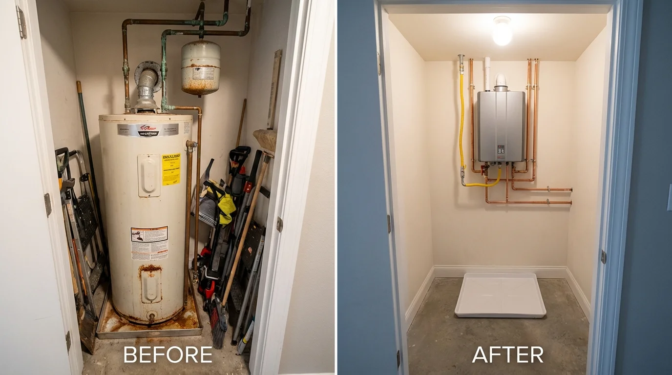 Tank water heater versus wall-mounted tankless unit comparison for York Beach, ME homeowners