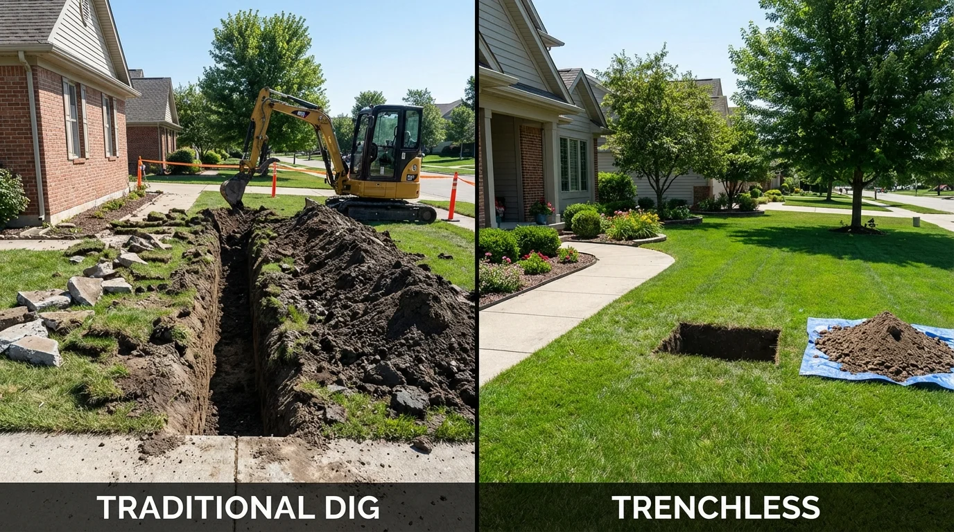 Trenchless sewer repair with minimal yard damage versus traditional excavation in York Beach, ME